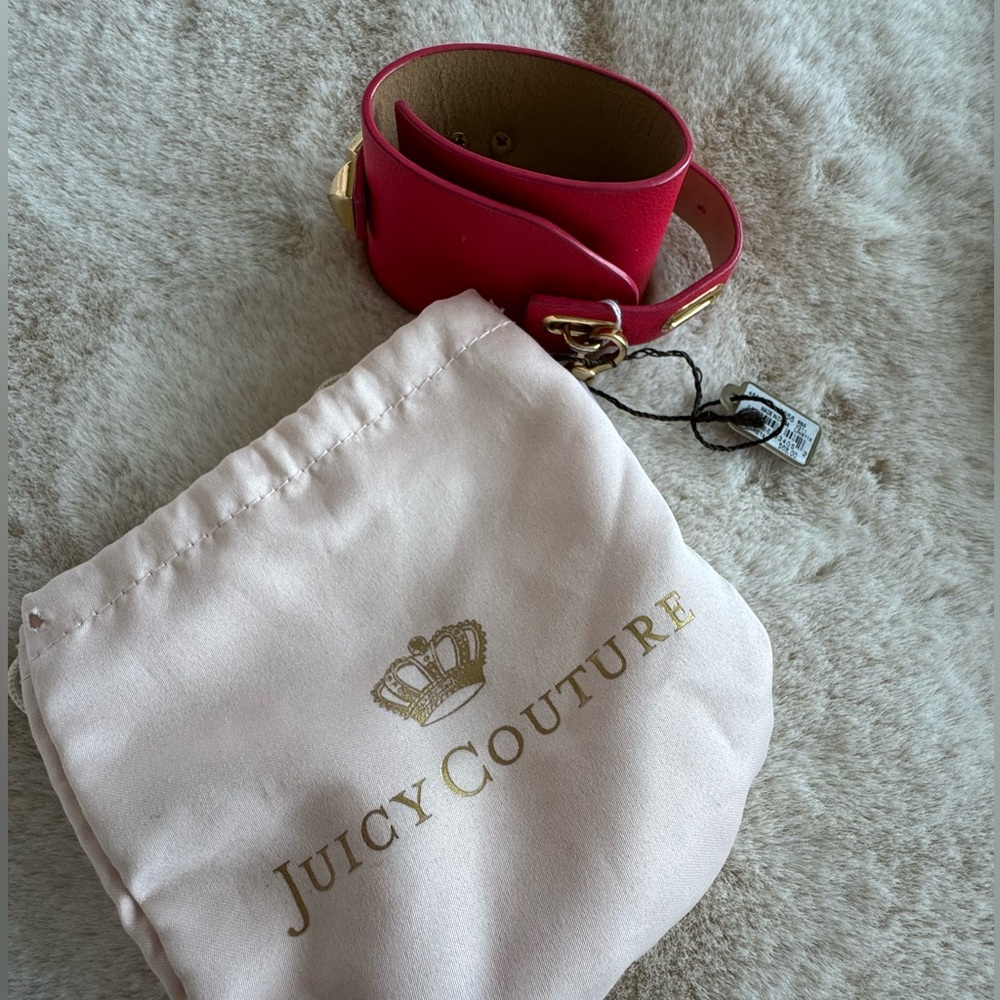 Juicy Couture Pink Leather Cuff with Gold Accents